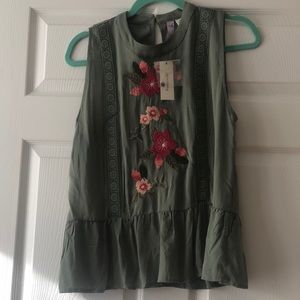 Francescas Floral Green Tank Top